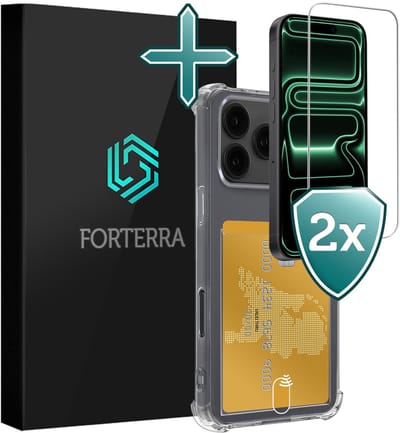 Hoesje Geschikt voor Apple iPhone 17 Pro - Met 2x Screenprotector - Pashouder - Kaarthouder - Back Cover - Telefoon Hoes Shockproof - Siliconen Case - Shock Proof - Pasjes Houder - Transparant