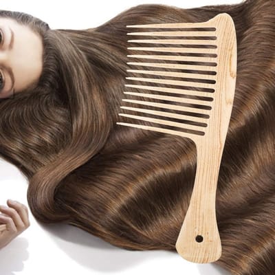 Brede Tandkam - Krulkam Mannen - Haar Stylen - Antistatisch Ontwerp - Dikke Tand - Houtkleur