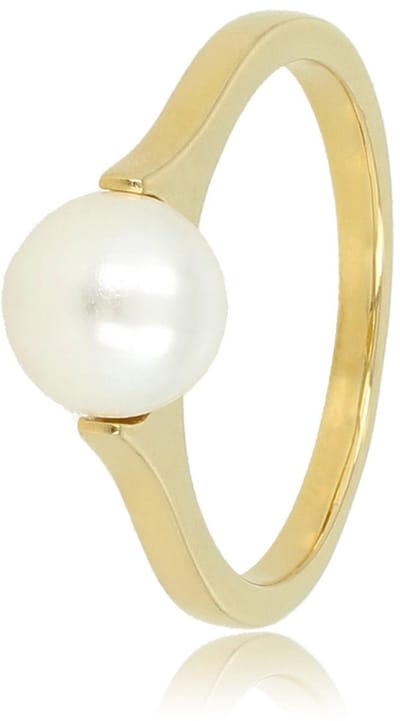 My Bendel - Ring Goudkleurig met Grote Witte Parel - Goudkleurige Ring - Grote Witte Parel - Tijdloze Schoonheid - met Luxe Cadeauverpakking | Sieraden Voor Dames | Maat 19.00 Mm / Maat 60