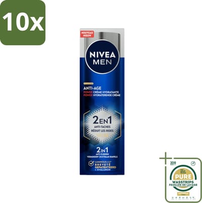 10 x NIVEA MEN - Anti-Age 2in1 Power - Hydraterende Crème Gezicht SPF 30 - 50 ml - Grootverpakking - Anti-aging Crème - Gezichtsverzorging Mannen - SPF 30 - Rimpels - Pigmentvlekken