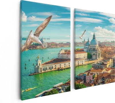 Artaza Canvas Schilderij Tweeluik Venetië Stad vanuit Boven - 80x60 cm - Wanddecoratie Woonkamer - Schilderijen - Muurdecoratie