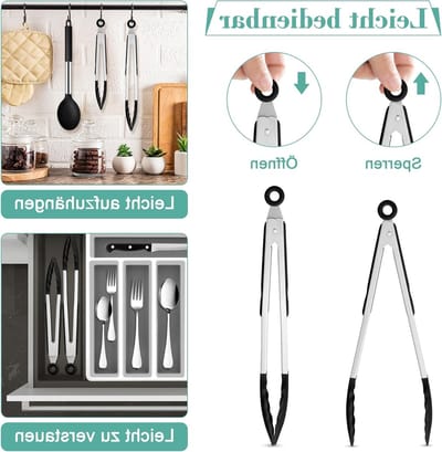 Set van 2 zwarte barbecue tangen voor grillen, koken en buitenbarbecues
