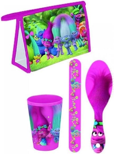 Trolls toilet tas, haarborstel, tandenborstel doosje en drinkbeker