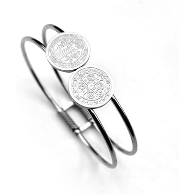 Sint Benedictus CSPB Medaille Armband voor Vrouwen Mannen Roestvrij Staal Goud Zilver Mode Rond Dubbele Lijn Armband Sieraden white