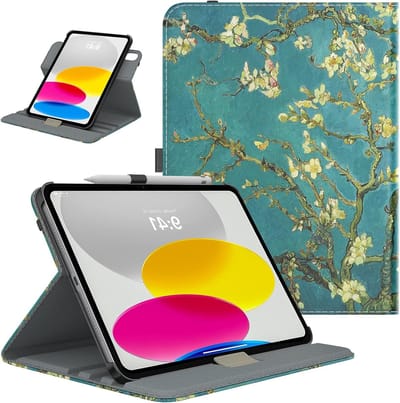 Roterende hoes voor iPad 10e generatie 2022, 90 graden draaibare Smart Stand Cover, beschermende lederen case met stylus lus en 10,9 inch compatibiliteit - abrikozenbloesem