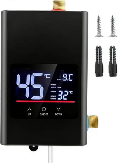 Doorstroomboiler Elektrisch - Mini Waterverwarmer - Direct Warm Water - Energiezuinig Model - 145 x 71 x 22 cm - Zwart