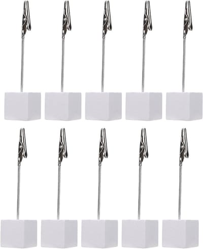 Set van 10 Tafelnummerhouders met Houten Basis, Mini Tafelkaarten voor Tafelversiering, Menu- en Foto Clips, Ideaal voor Evenementen en Feesten