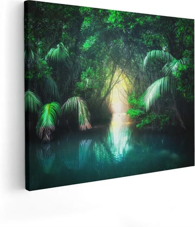 Artaza Canvas Schilderij Bos - 50x40 cm - Wanddecoratie Jungle - Muurdecoratie Zonsondergang - Kamer Accessoires Woonkamer