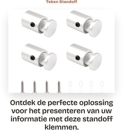 Dailygoods- Standoff Klem 4 Stuks - Aluminium Muurbeugel - Glas Houder - Reclame Clip - Zilver - Kwaliteit - Wandbevestiging