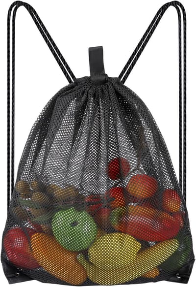 SnelShoppen - Grote mesh strandtas, nettas met trekkoord, gymtas rugzak, multifunctionele tas voor strand, gym, sport, vakantie, lichtgewicht en ademe