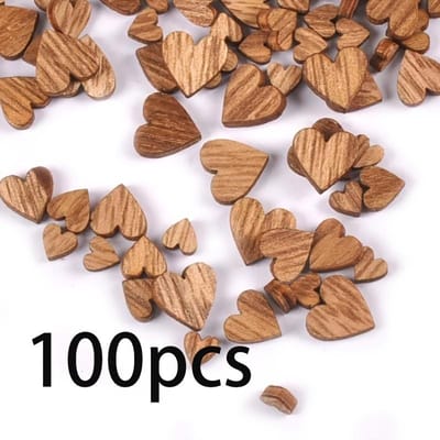100 pièces Formes de Cœur en Bois Assorties, Rustique Bricolage Scrapbooking Artisanat, Décor de Fête de Mariage Fournitures d'Art en Bois Artisanat de Scrapbooking