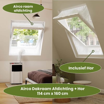 Airco Dakraam Afdichting met Hor - 134 x 98 cm - Geschikt voor Inbouw Velux: UK04 (GGL 7, 804, u04) | Fakro/Optilight: Maatcode 12 | Roto: 13/09 - Slang Afsluiten - Tuimelvenster Oplossing – Raamafdichtingskit