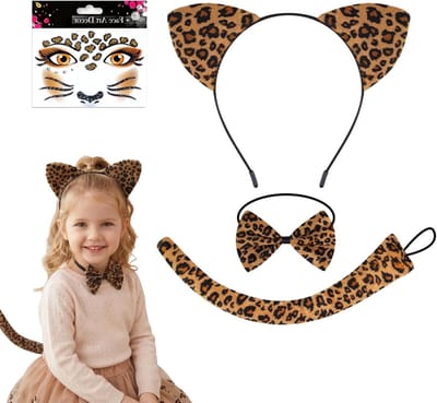 Leopard Kostuum voor Dames met Staart, Strik en Hoofdband - 4-delige Accessoires voor Carnaval en Halloween Feestjes