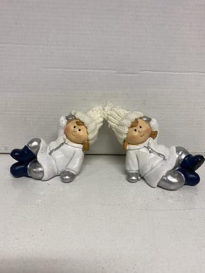 Kerstbeeldjes - Set van 2 stuks - Kerst meisjes - wit + zilver - Kerstdecoratie - 12x5x7.5cm