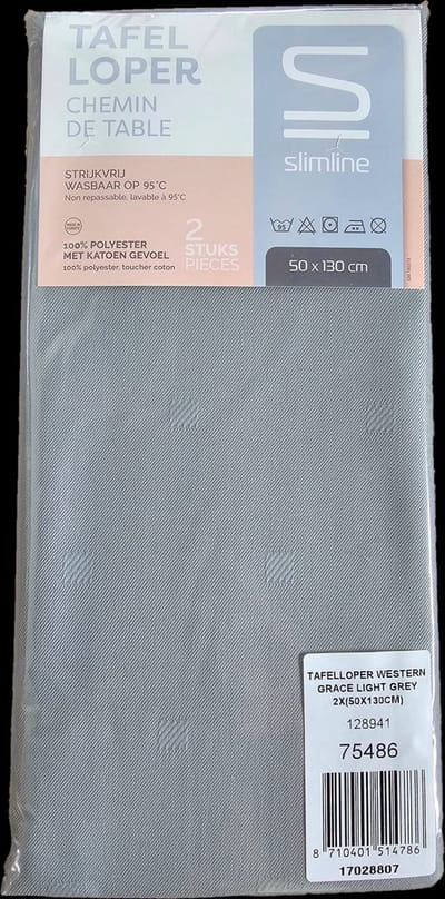 Slimline Tafelloper 50 x 130 cm, licht grijs - Pak 2 stuks