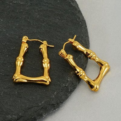 Roestvrij Staal Geometrische Bamboe Knoop Oorbellen Voor Vrouwen Persoonlijkheid Creatieve Oorbellen Sieraden Cadeau yellow