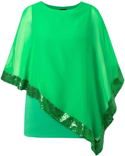 Ulla Popken - Dames - Shirt chiffon bovenlaag V-hals boothals 3/4-mouwen - Groen - Maat 42+