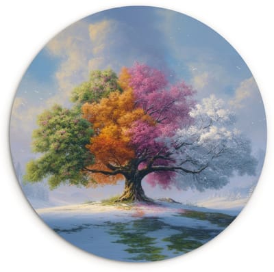 WallCircle® Wandcirkel 120x120 cm - Muurcirkel Boom - Seizoenen - Winter - Landschap - Muurdecoratie woonkamer - Wanddecoratie slaapkamer - Kamer decoratie accessoires - Ronde schilderijen XXL
