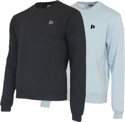 2-Pack Donnay - Fleece sweater ronde hals (Dean) - Sporttrui - Heren - Black/Light blue (492) - maat M