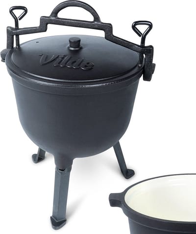 Heksenketel Gietijzeren Geëmailleerde Op Poten met Deksel CAST LINE 10 l - Cauldron - Potjie-Ketel - Bbq - Barbecue