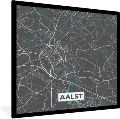 Fotolijst incl. Poster - België – Aalst – Stadskaart – Kaart – Blauw – Plattegrond - 40x40 cm - Posterlijst