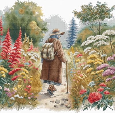 Borduurpakket AVA Stitch - Floral Path - Het pad door de Bloemen - telpatroon