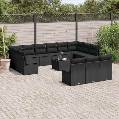 vidaXL - 14-delige - Loungeset - met - kussens - poly - rattan - zwart
