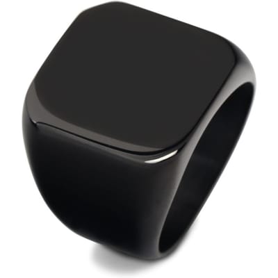 HNSP Anneau d'étanchéité carré simple en acier inoxydable 316L Pour hommes Bague chevalière vierge Accessoires de bijoux à graver soi-même 12 black