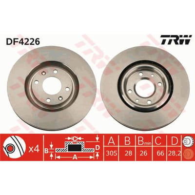 Remschijf TRW DF4226 voorkant, geventileerd, 1 Stuk