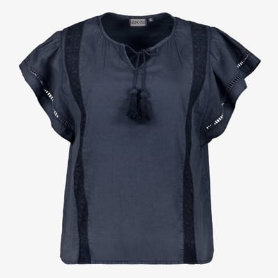 TwoDay dames blouse met korte mouwen en kwastjes - Blauw - Maat M
