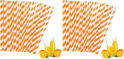 Rietjes, 100 stuks, 19,6 cm, oranje en wit, gestreept, biologisch afbreekbaar, milieuvriendelijk, cocktailrietjes voor restaurants, bars, feesten, koffie, sap