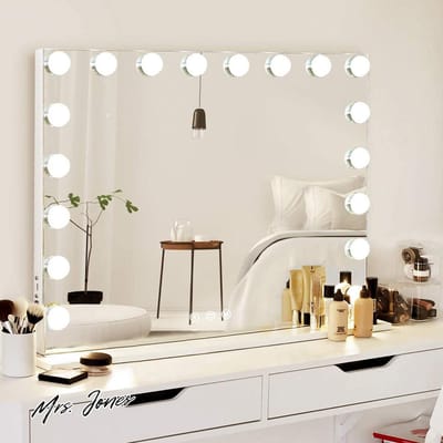 Mrs. Jones Verlichte Make-up Spiegel 18 LED-lampen USB oplaadpoort 3 kleurtemperaturen .