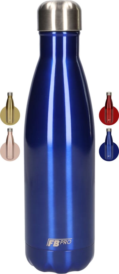 FBFS17 Thermosfles, Drinkfles, Waterfles - Modern & Slank Design - Thermos Fles voor de Warme en Koude Dagen - Dubbelwandig - Robuuste Thermoskan, Water fles - 500ml - Sapphire Blue - Glanzend Blauw