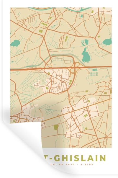 Muurstickers - Sticker Folie - Plattegrond - Kaart - Vintage - Stadskaart - Saint-Ghislain - 20x30 cm - Plakfolie - Muurstickers Kinderkamer - Zelfklevend Behang - Zelfklevend behangpapier - Stickerfolie