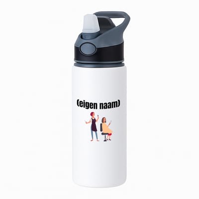 Hacebo® - kapper vrouw met eigen naam waterfles met rietje zwart - Kapper - barbers - collega's - verjaardag - afscheidscadeau - geschenk - kado - water fles - 650ML