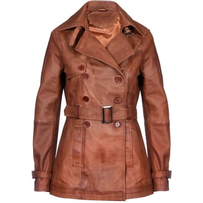 Halflange lederen trenchcoat voor dames - Oakham