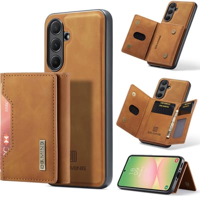 Stravo × DG.MING Veelzijdige leren case hoesje – Geschikt voor Samsung Galaxy A56 – 2-in-1 luxe lederen telefoonhoesje met afneembare kaarthouder – MagSafe compatibel leer case – Stijlvol & duurzaam – Bruin