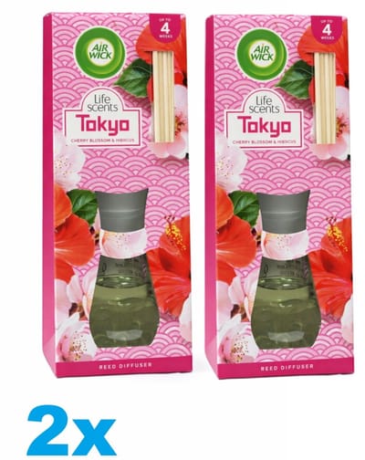 Air Wick Essentials Geurstokjes Tokyo - Cherry, Blossom & Hibiscus - 2 x 25 ml - 2 Stuks