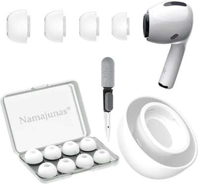 Namajunas - 4 Paar Vervangende Oordopjes Tips Geschikt voor AirPods Pro Gen 1 & 2 - Siliconen Oordopjes - AirPods Pro vervangende oortips - Met Ruisonderdrukkingsgat - Draagbare Opbergdoos - Oordopjes cleaning pen 3 in 1 - Maat S/M/2*L - Wit