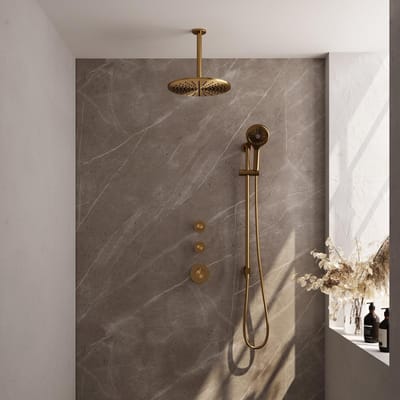 Brauer Gold Edition Thermostatische Regendoucheset Inbouw - Hoofddouche 30 cm - Handdouche 3 Standen - Doucheslang - Geintegreerde Glijstang - Geborsteld Goud