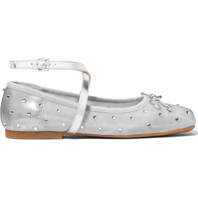 Michael Kors Collette Wrap Ballet Shoe In Silver Maat: 36 | Ballerina's Outlet | Dames | Zilver