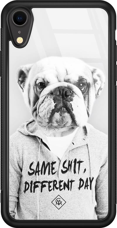 Casimoda® hoesje - Geschikt voor iPhone XR - Bulldog - Luxe Hard Case Zwart - Backcover telefoonhoesje - Grijs
