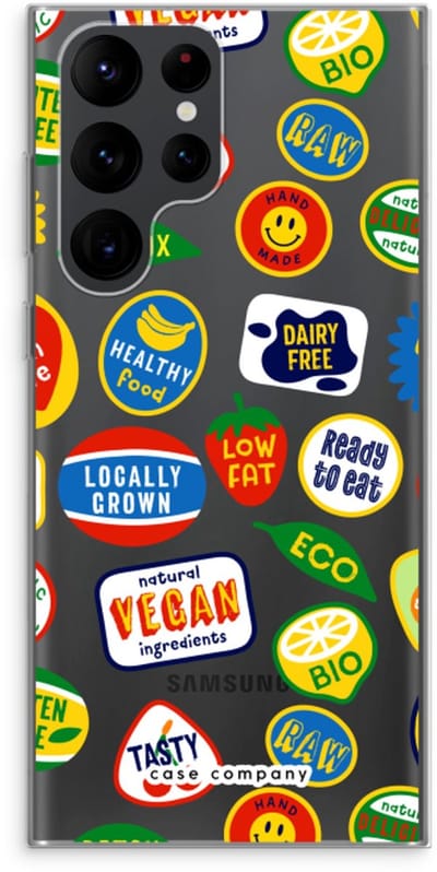 Case Company® - Hoesje geschikt voor Samsung Galaxy S22 Ultra hoesje - Fruitsticker - Soft Cover Telefoonhoesje - Bescherming aan alle Kanten en Schermrand
