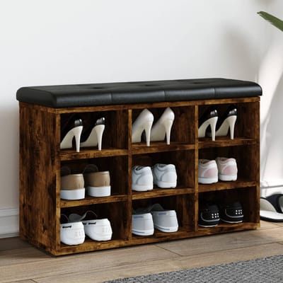 vidaXL - Schoenenbank - 82x32x50 - cm - bewerkt - hout - gerookt - eikenkleurig