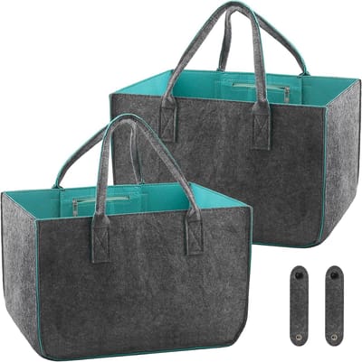 2 stuks opvouwbare vilten boodschappentassen, grote shopper voor winkelen en reizen, 30 liter, met handgrepen, ideaal voor picknick en boodschappen