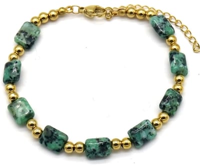 Armband Dames - Steentjes - RVS - Lengte 16-19 cm - Goudkleurig en Groen