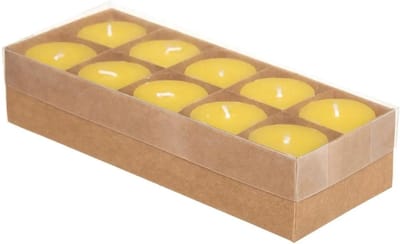 Atmosphera Citronella/citroen geur stomp kaarsjes - 10x stuks - 7 branduren - geel