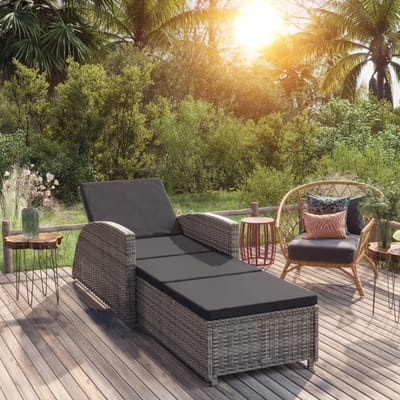 vidaXL - Ligbed - met - donkergrijs - kussen - poly - rattan - grijs