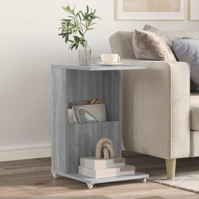 vidaXL - Bijzettafel - met - wiel - Grijs - Sonoma - 40 - x - 35 - x - 60 - cm - Bewerkt - hout
