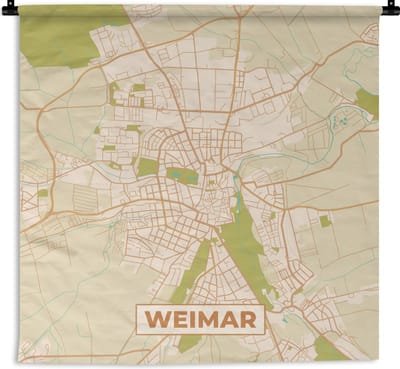 Wandkleed - Wanddoek - Weimar - Plattegrond - Kaart - Vintage - Stadskaart - 180x180 cm - Wandtapijt